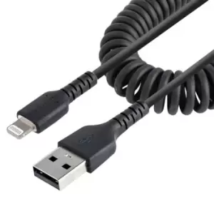 StarTech.com 1m (3ft) USB to Lightning Cable MFi Certified Coiled iPhone Charger Cable Black Durable TPE Jacket Aramid Fiber Heavy Duty Coil Lightning