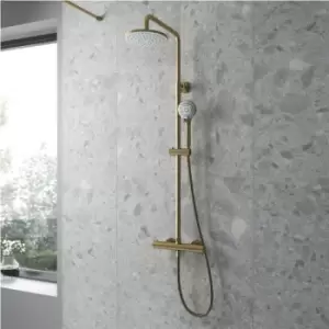 Arvan Round Thermostatic Bar Mixer Shower with Shower Kit and Fixed Head - Brushed Brass - Nuie