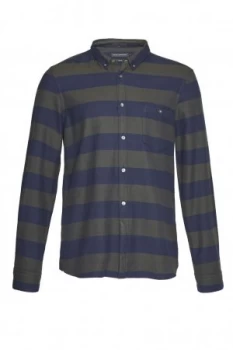 Mens French Connection Classic Flannel Stripe Shirt Green Blue