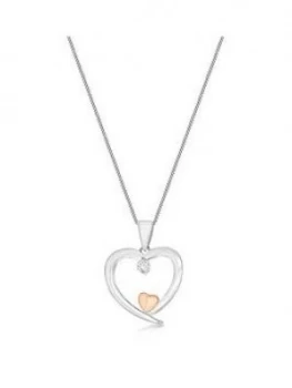 The Love Silver Collection Sterling Silver And Rose Gold Plated Cubic Zirconia Hearts Necklace