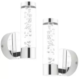 2 PACK LED Bathroom Wall Light 3W Warm White IP44 Modern Chrome Cylinder Lamp