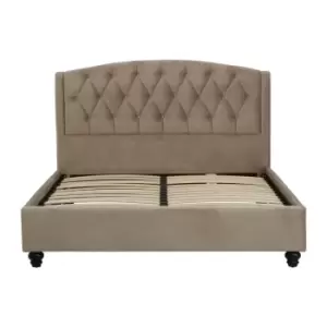 Upholstered Velvet Bed with Curved Tufted Headboard