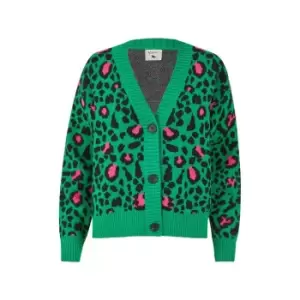 Yumi Green Animal Intarsia Knitted Cardigan - Green