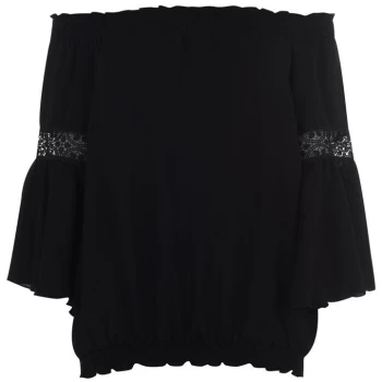 Biba Lace Bardot Top - Black