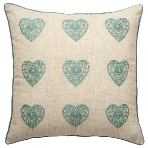 Catherine Lansfield Vintage Hearts Cushion - Duck Egg