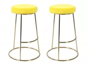 LPD Opera Yellow Velvet Upholstered Fabric Bar Stools Set of 2