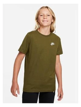 Nike NSW Boys Embroidered Futura Logo T-Shirt - Khaki, Size L