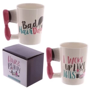 Fun Hair Brush Shaped Handle Ceramic Mug