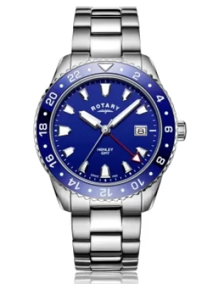 Rotary Mens Henley GMT Stainless Steel Blue Dial Bracelet Watch...