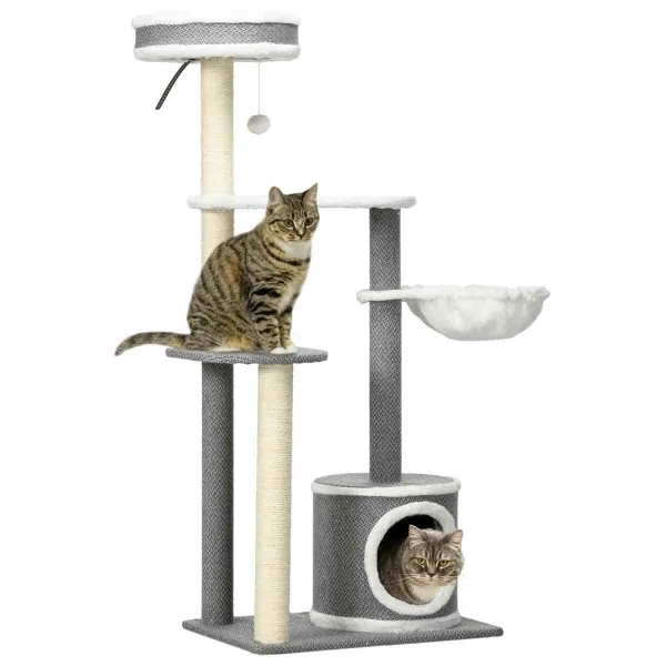 PawHut 132cm Cat Tree w/ Scratching Post, Hammock, Platforms