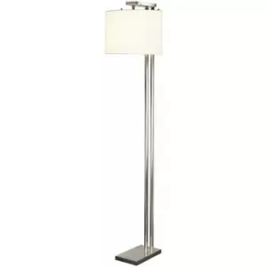 Loops - Floor Lamp 2 Metal Columns White Shade Included Brushed Nickel LED E27 60W Bulb