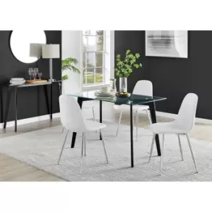 Furniture Box Malmo Glass and Black Leg Dining Table & 4 White Corona Silver Chairs