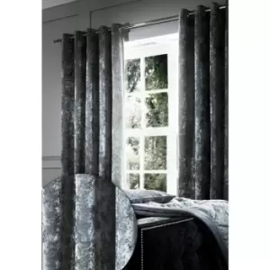 Catherine Lansfield - Crushed Velvet Fully Lined Eyelet Ring Top Curtains - Silver Grey (90 Wide x 90 Drop) - Grey