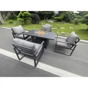 Fimous 4 Seater Outdoor Dark Grey Aluminum Complete Sofa Set with Gas Fire Pit