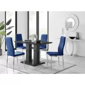 Furniturebox UK - Furniturebox Imperia 4 High Gloss Black Modern Dining Table and 4 Navy Milan Faux Leather Dining Chairs With Silver Legs Diamond