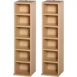 HOMCOM Set of 2 CD Media Display Shelf Unit Tower Rack Adjustable, Wood Color - Natural Wood Color