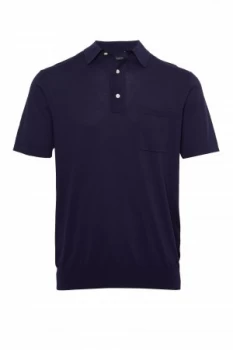 Mens French Connection Superfine Cotton Knit Polo Shirt Blue