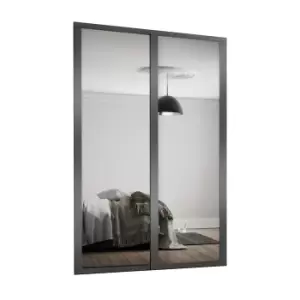 Shaker 2 Door Sliding Wardrobe Kit Mirror with Graphite Frame (H)2260mm x (W)1449mm