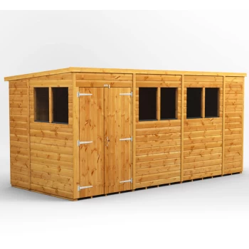 14x6 Power Pent Double Door Garden Shed - Brown