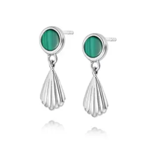 Daisy London 925 Sterling Silver Malachite Palm Drop Stud Earrings Sterling Silver