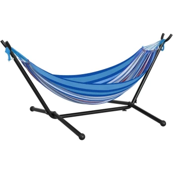 Outsunny - 277 x 121cm Hammock with Stand Camping Hammock with Portable Carrying Bag, Adjustable Height, 120kg Load Capacity, White Stripe