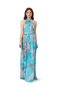 Floral Chiffon Tie Neck Gown