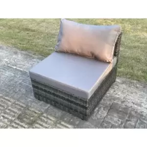 Fimous Outdoor Dark Grey Rattan Armless Sofa Chair with Seat and Back Cushion