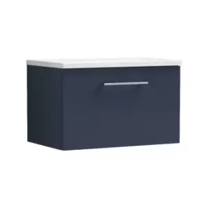 Nuie Arno Matt Electric Blue 600mm Wall Hung Single Drawer Vanity Unit with Sparkling White Laminate Worktop - ARN1722LSW - Electric Blue