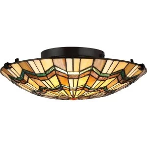 2 Light Tiffany Flush Mount - Bronze Finish, E27