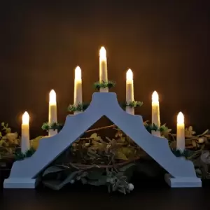 29cm Snow White Christmas Candlebridge with 7 Bulbs in White Wood Battery Operated