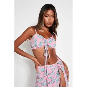 I Saw It First Pink Woven Shirred Ruched Front Crop Top Co-Ord - Pink