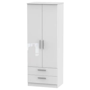 Robert Dyas Fourisse Ready Assembled Tall 2-Door Wardrobe with Drawers -White