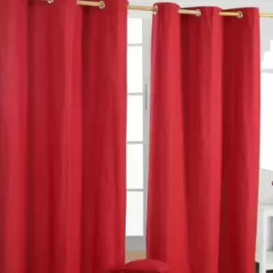 Homecapes Plain Red Cotton Eyelet Curtains 137 x 228cm - Red