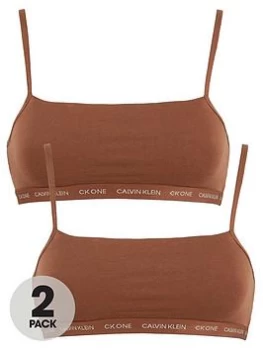 Calvin Klein One Cotton Skin Tone 2 Pack Unlined Bralette - Spruce, Brown, Size S, Women