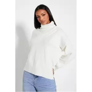 I Saw It First Recycled V Detail Turtle Neck Jumper - White