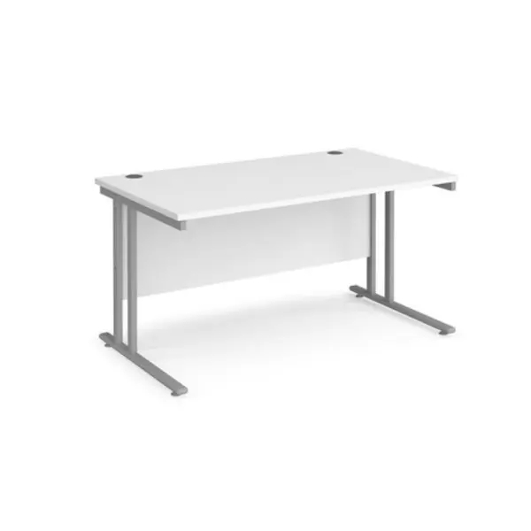 Maestro 25 Office Desk 1400mm Rectangular Desk With Cantilever Leg White Tops With Silver Frames 800mm Depth Maestro 25 MC14SWH