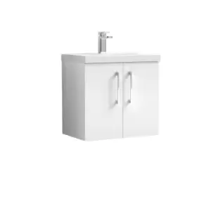 Nuie Arno 600mm Wall Hung 2 Door Vanity & Thin-Edge Basin Gloss White