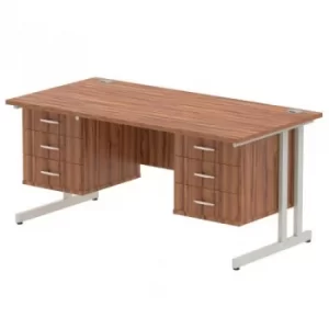 Impulse 1600 Rectangle Silver Cant Leg Desk WALNUT 2 x 3 Drawer Fixed Ped