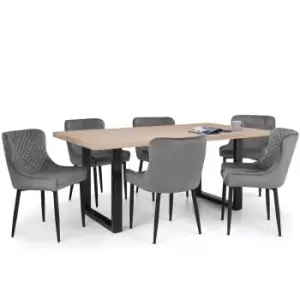 Julian Bowen Set Of Berwick Dining Table & 6 Luxe Grey Chairs