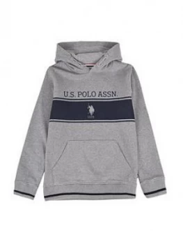 U.S. Polo Assn. Boys Stripe Logo Hoodie - Grey Marl, Size 15-16 Years