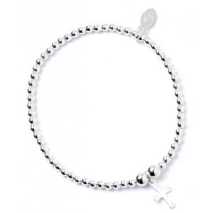 Cross Charm Sterling Silver Ball Bead Bracelet