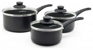 GreenChef 3 Piece Soft Grip Saucepan Set - Black