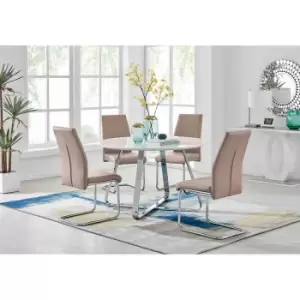 Furniture Box Santorini White Wood Contemporary Round Dining Table and 4 Cappuccino Beige Lorenzo Chairs