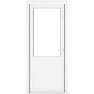 Crystal uPVC Single Door Half Glass Half Panel Left Hand Open In 920mm x 2090mm Clear Double Glazed White (each)