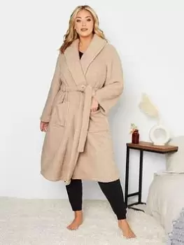 Yours Teddy Fleece Dressing Gown - Beige, Brown, Size 22-24, Women