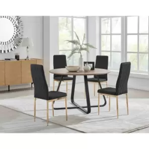 Furniture Box Santorini Brown Round Dining Table and 4 Black Gold Leg Milan Chairs