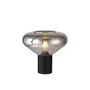 Corinth Wide Table Lamp, E27, Satin Black, Smoke Plated Glass