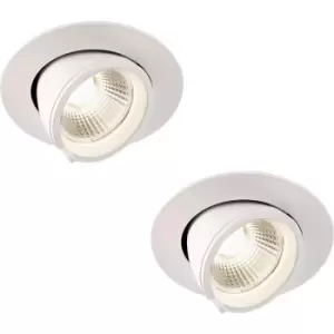 2 PACK Fully Adjustable Ceiling Downlight - 15W Cool White LED - Matt White