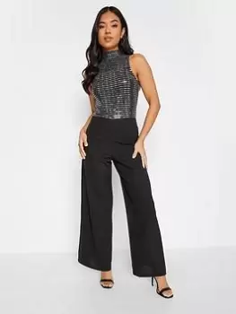 PixieGirl Petite Sequin Halter Jumpsuit, Black, Size 8, Women