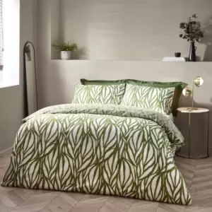 Frond Abstract Cotton Rich Reversible Duvet Cover Set Olive, Olive / King